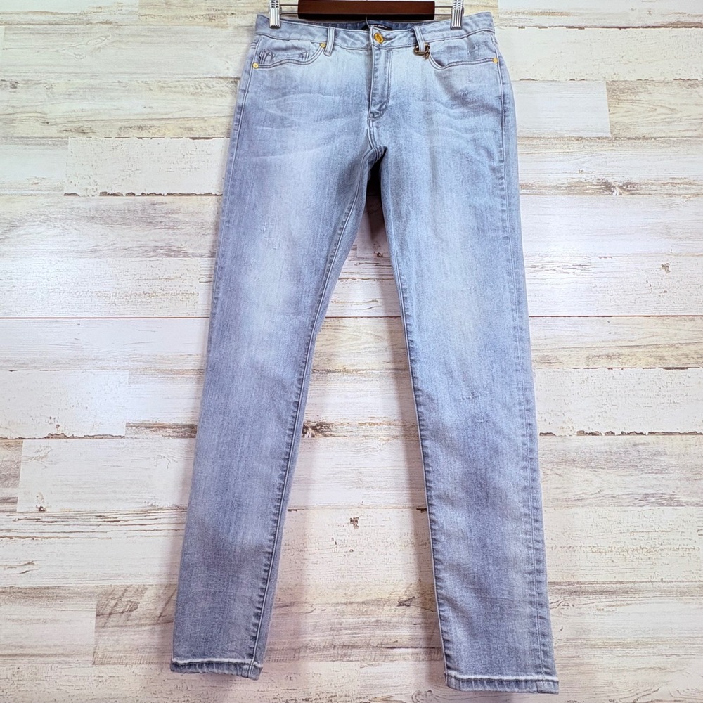 Chip Foster Mid Rise Skinny‎ Jeans Blue Light Wash Gold Hardware Women 30x30.5